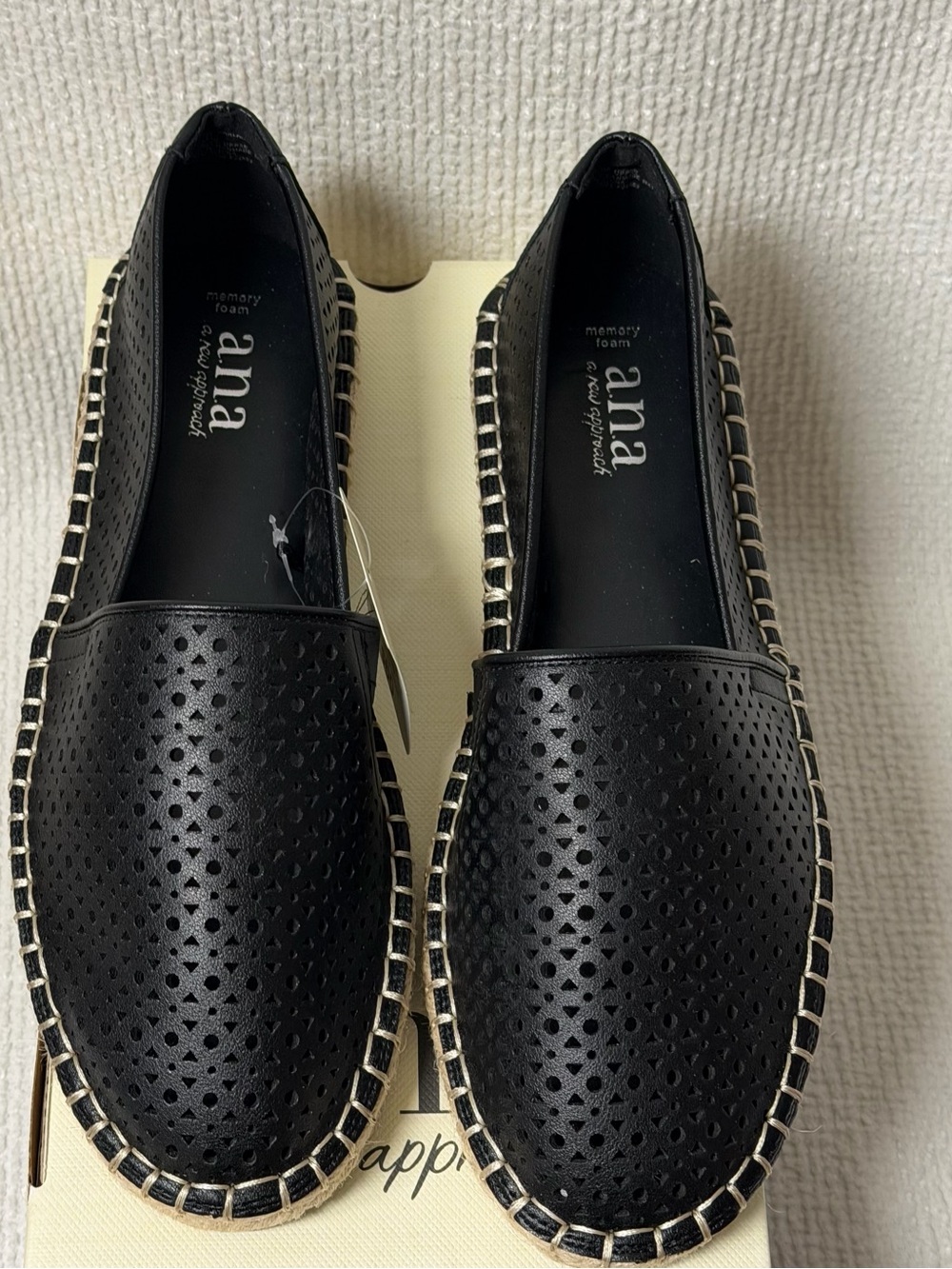 A.N.A Black Perforated Espadrilles with Tan Trim Sz 9.5